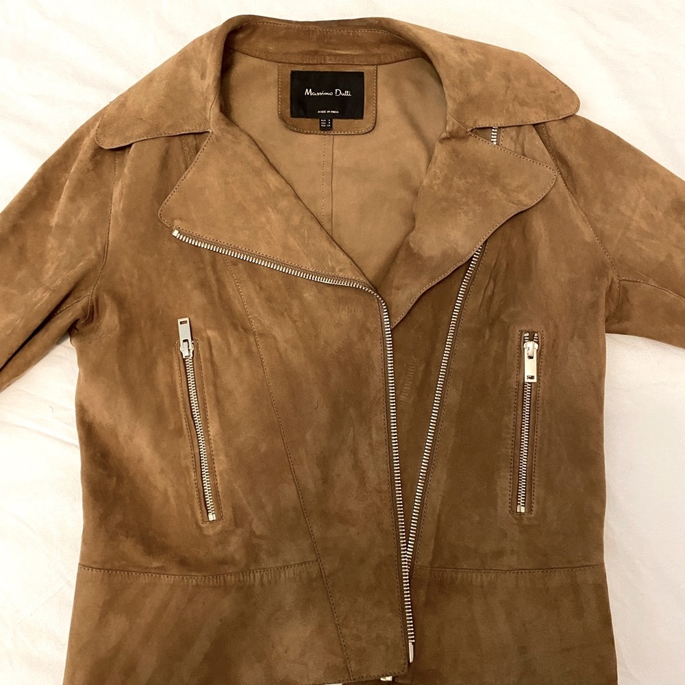 Massimo Dutti Camel Leather Jacket size small with silver hardware - Picture 2 of 14